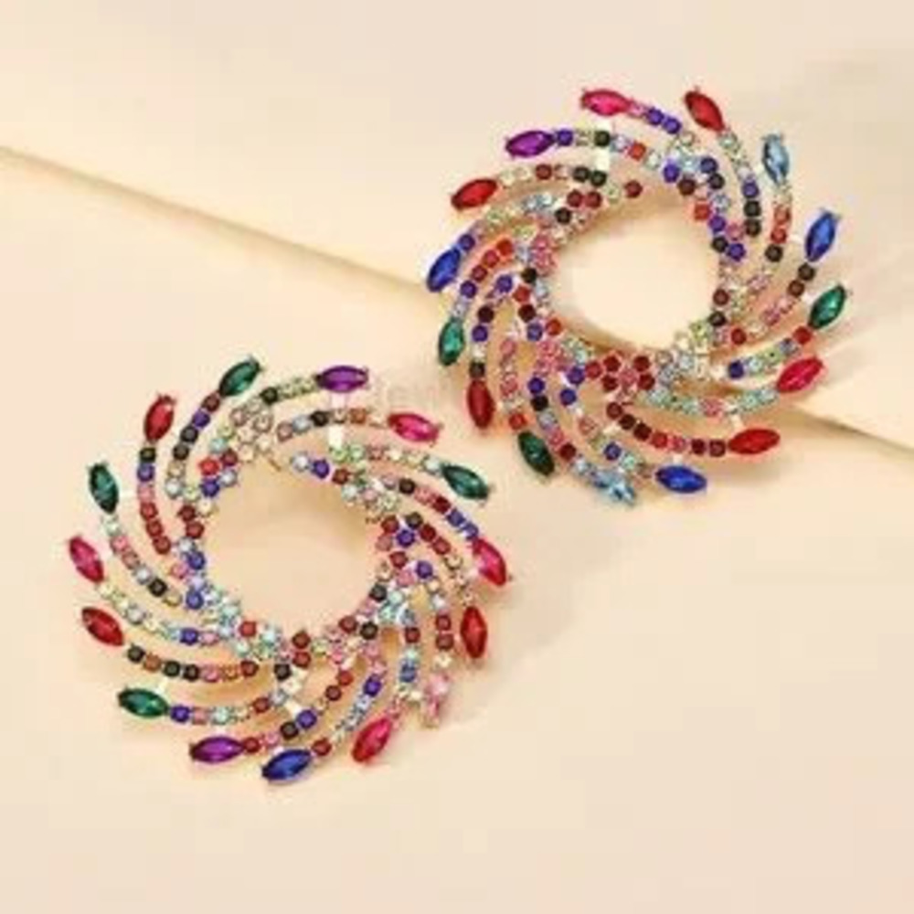 Anthropologie Multicolor Swirl Statement Earrings Diamond rhinestones